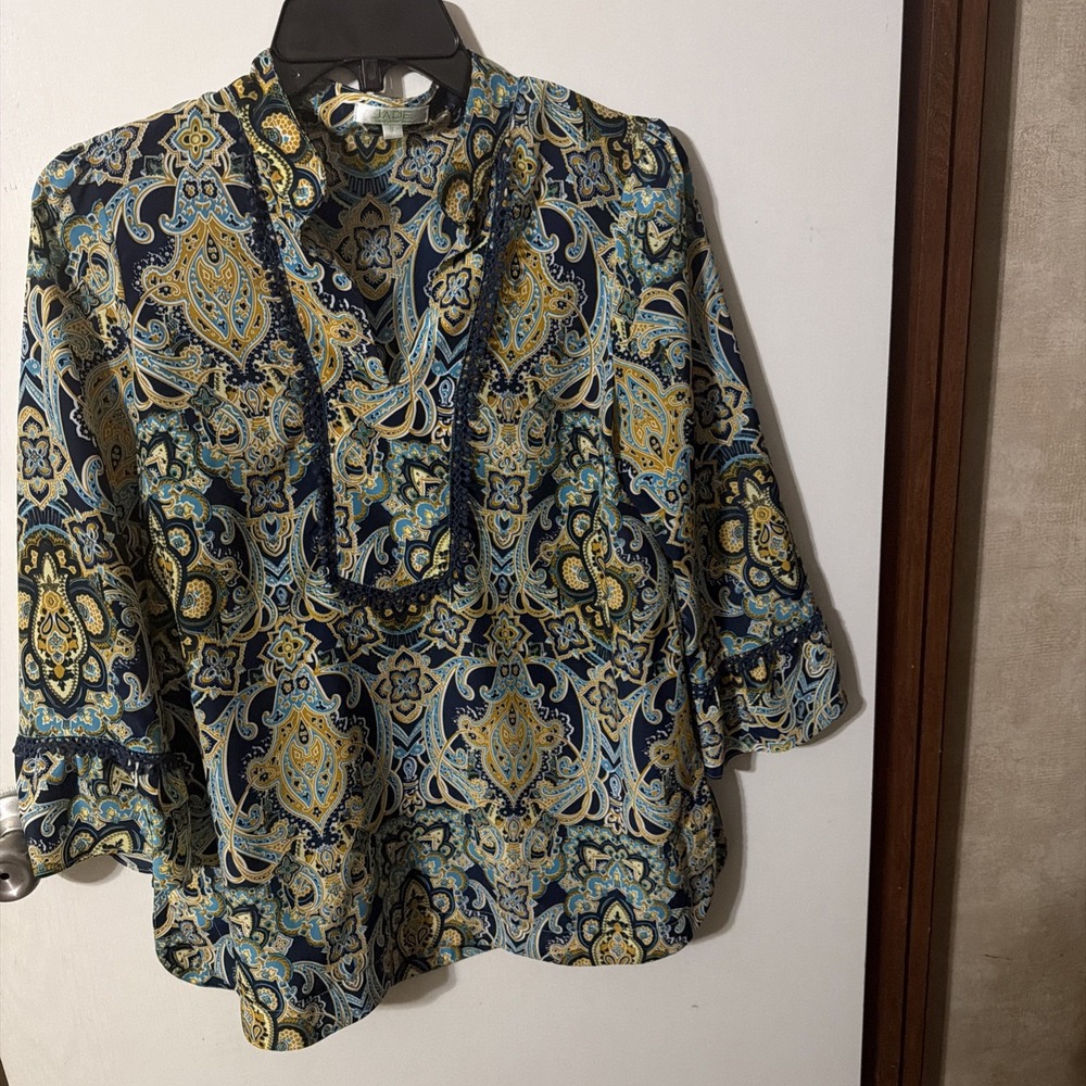 Jade Melody Tam Womens Size Small Top , Navy 3/4 Sleeves